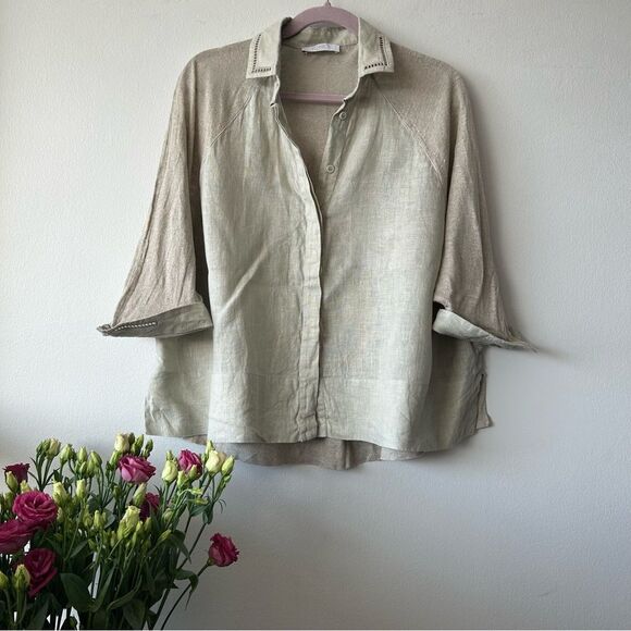 Tonet Relaxed Linen Button-Up A-silhouette Blouse - Picture 1 of 12